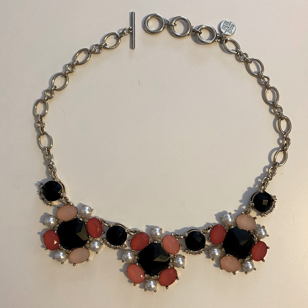 WHBM Black & Coral Jewel Floral Necklace
